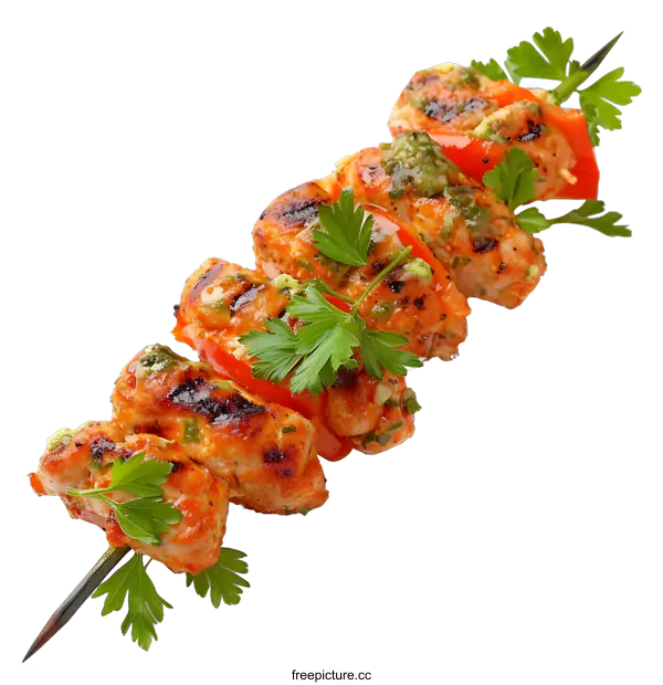 [Transparent Background PNG]Grilled Chicken and Tomato Skewers with Parsley