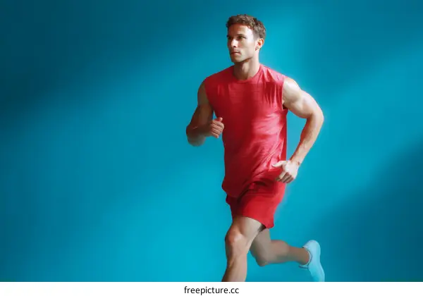 Man Running in Red Athletic Wear