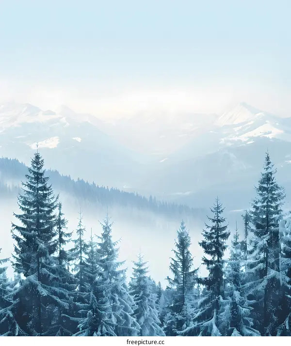 Snow Covered Pine Trees in the Mountains