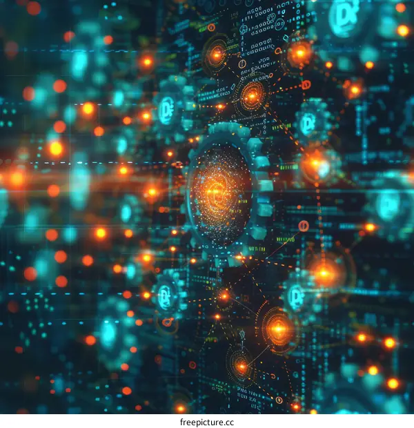 gears and cogs with binary code background