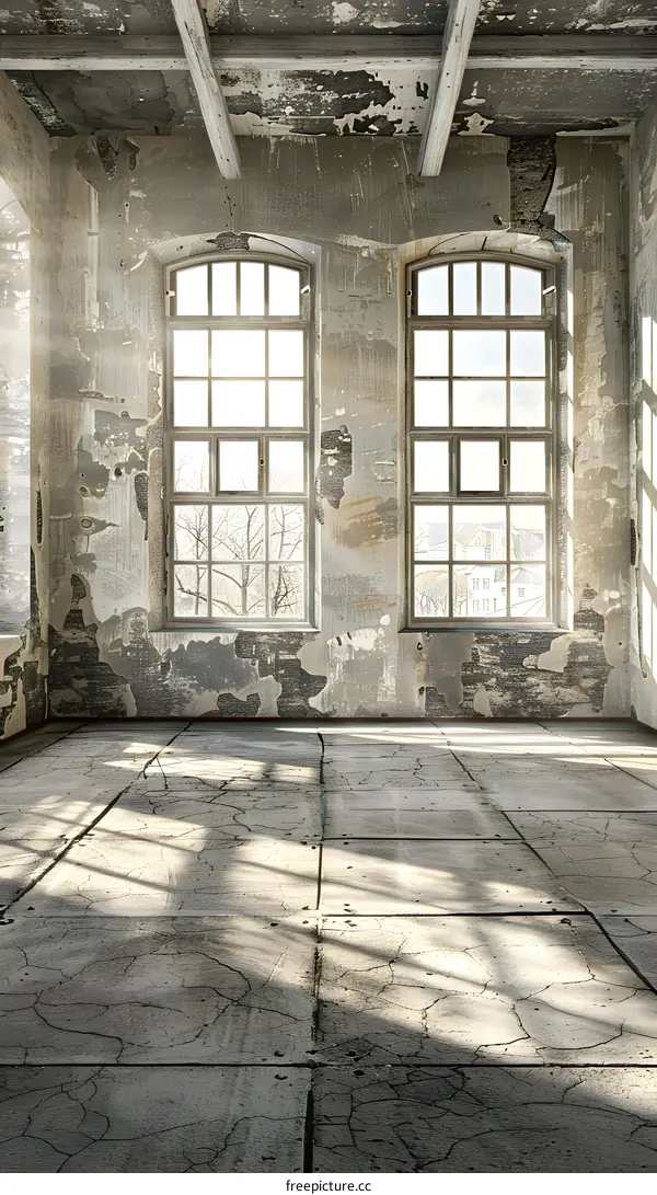 Empty Room With Sunbeams Shining Through Windows