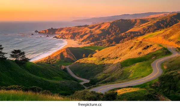 Coastal Highway at Sunset Scenic Landscape