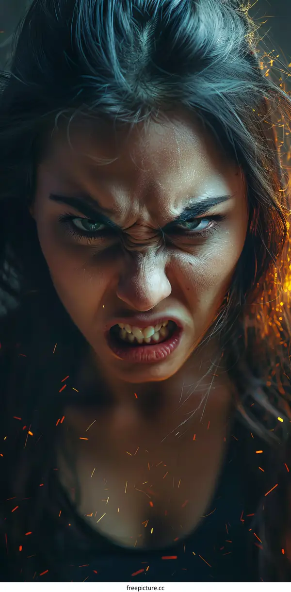 Angry Woman with Fiery Expression
