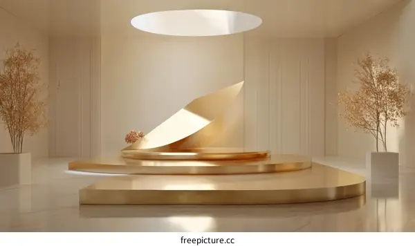 Modern Golden Podium Interior Scene Design