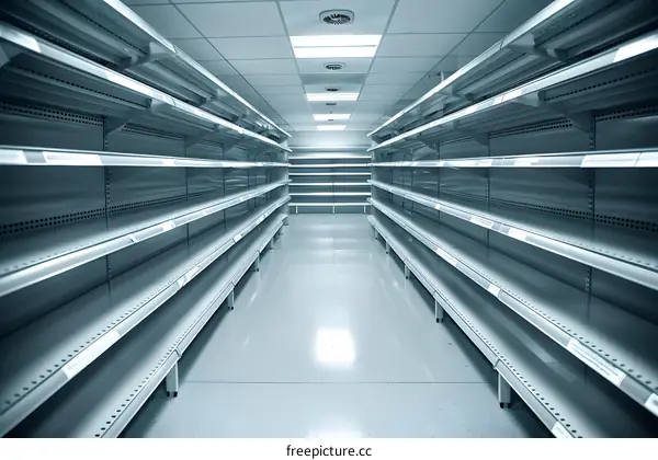 Empty Supermarket Shelves In A Grocery Store