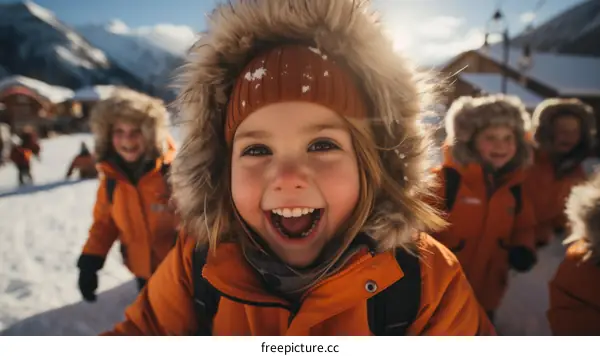 Portrait of a happy child in the snow