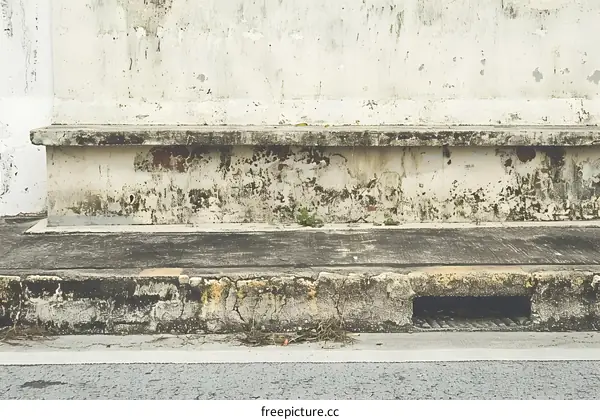Vintage Concrete Wall and Steps with a Drain