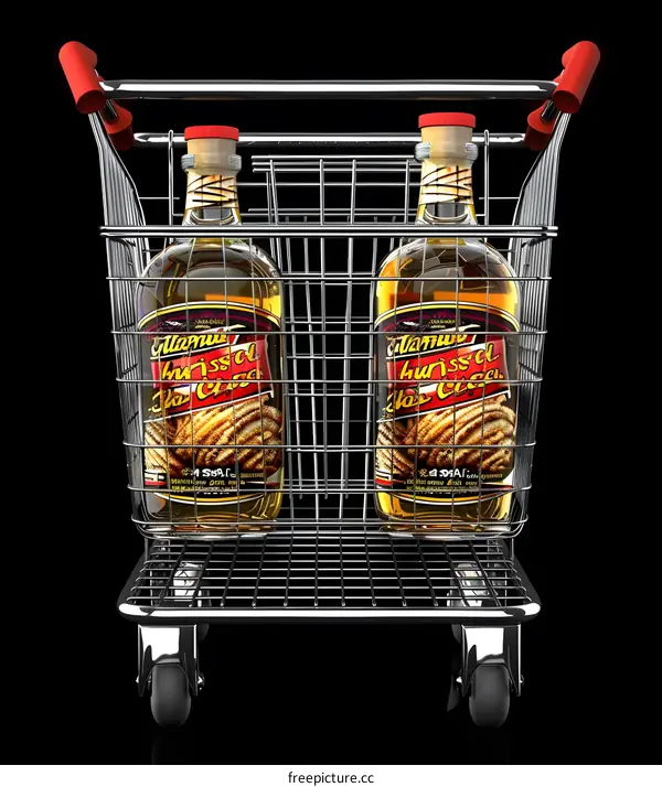 Two Bottles Of Liquor In Shopping Cart