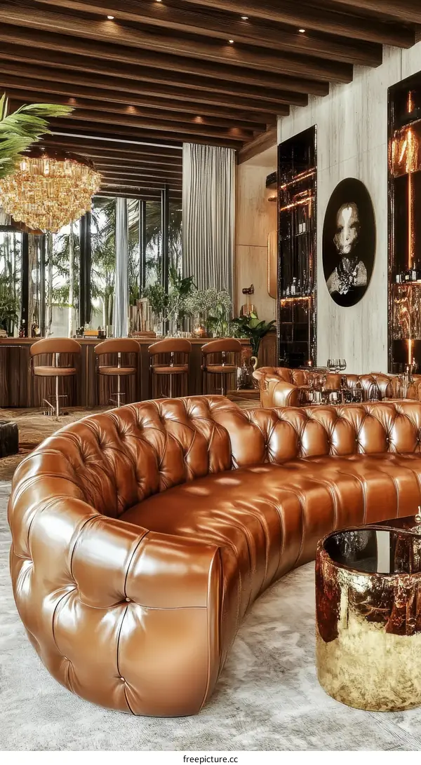 Modern Luxurious Brown Leather Sectional Sofa in a Grand Lounge