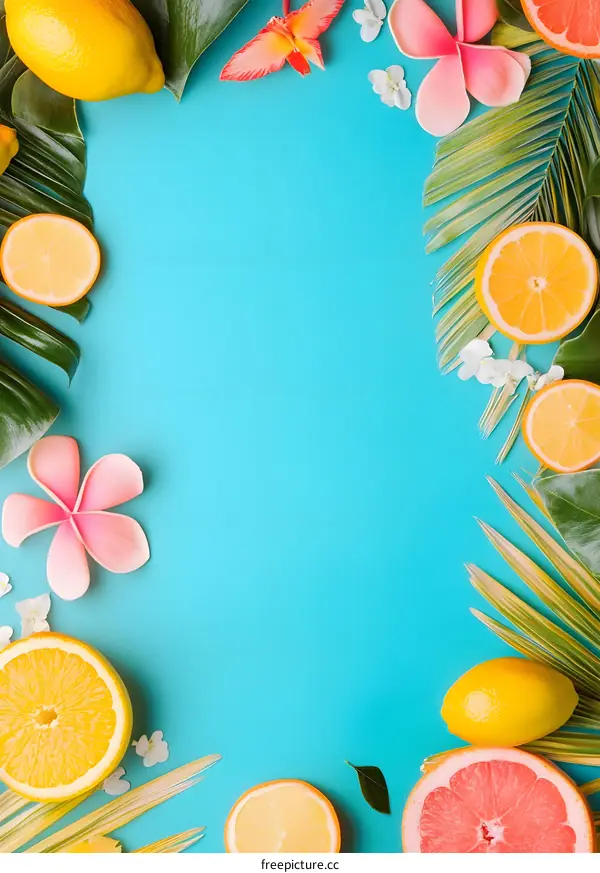Summer Tropical Fruit and Flower Background