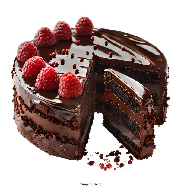 [Transparent Background PNG]A chocolate cake with raspberries on top