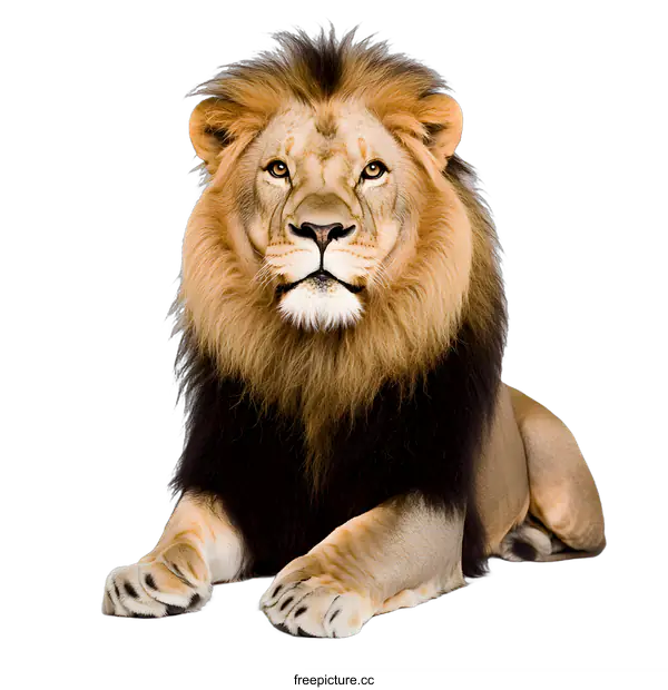 [Transparent Background PNG]Majestic Lion with Black Mane Lying Down