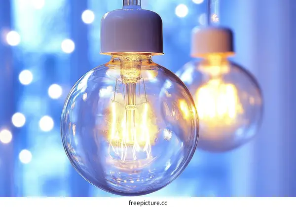 Warm Light Bulbs in a Soft Blue Background