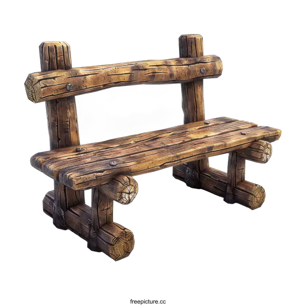 [Transparent Background PNG]Isolated rustic wooden bench on a transparent background