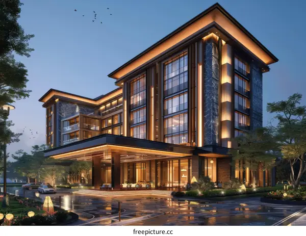Modern Luxury Hotel Exterior at Night