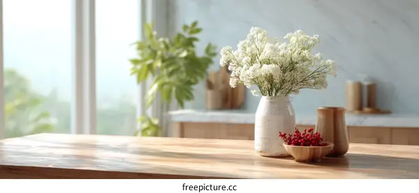 Modern Kitchen Countertop Decor with Flowers