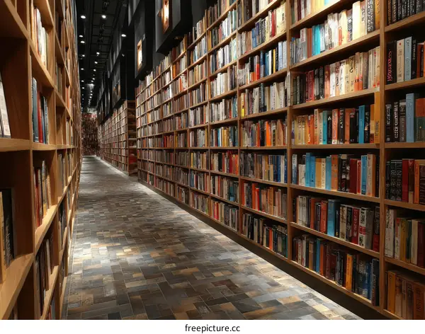 Endless Bookshelf in a Bookstore Interior