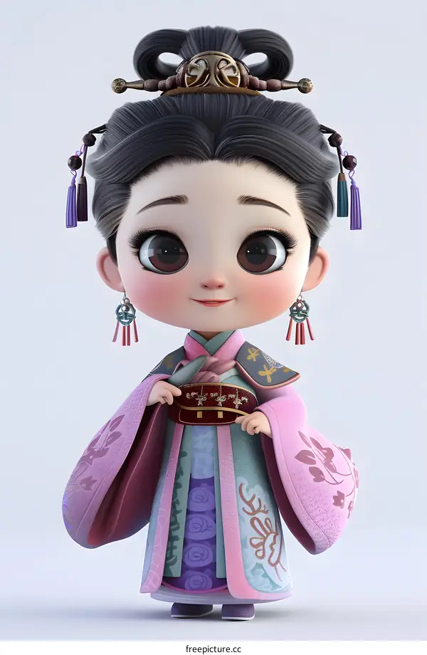 Cute Cartoon Girl in Traditional Chinese Dress