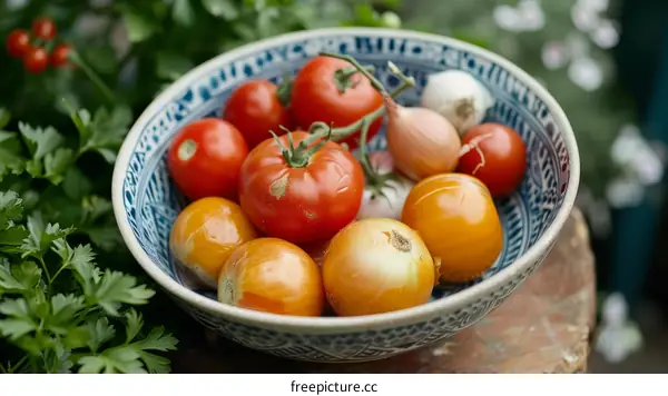 A bowl of tomatoes and onions