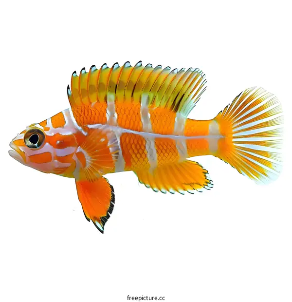 A brightly colored reef fish with a white background