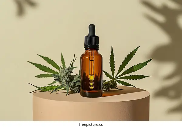 Amber Glass Dropper Bottle with Cannabis Leaves