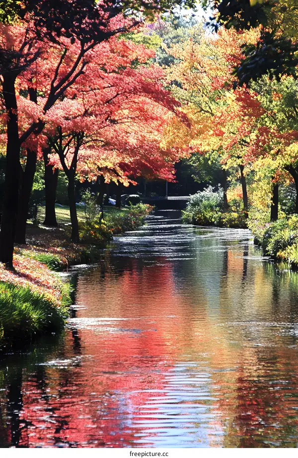 Autumn Leaves Reflecting in a River