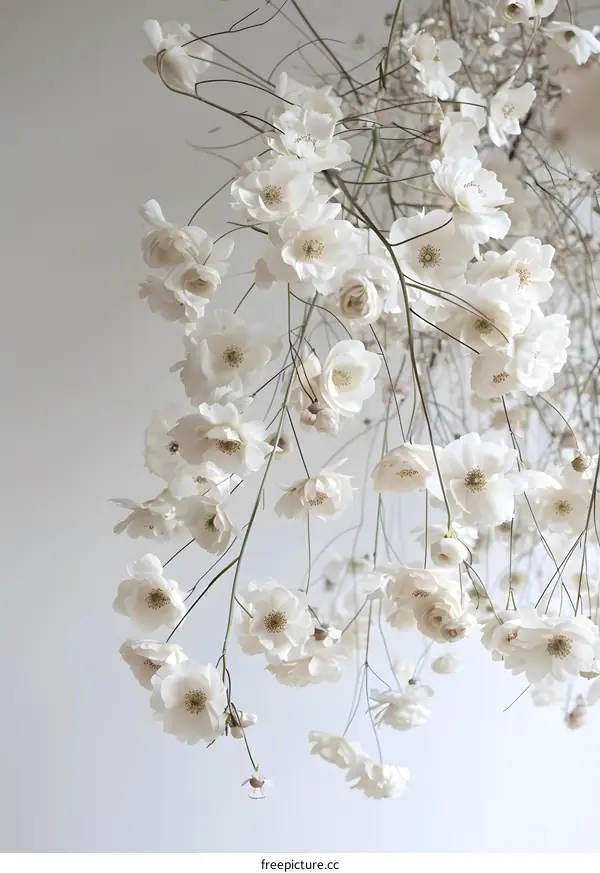 White Flowers Hanging From Ceiling