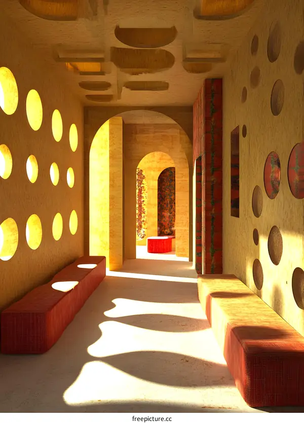 Abstract Architecture Interior Design with Circular Windows