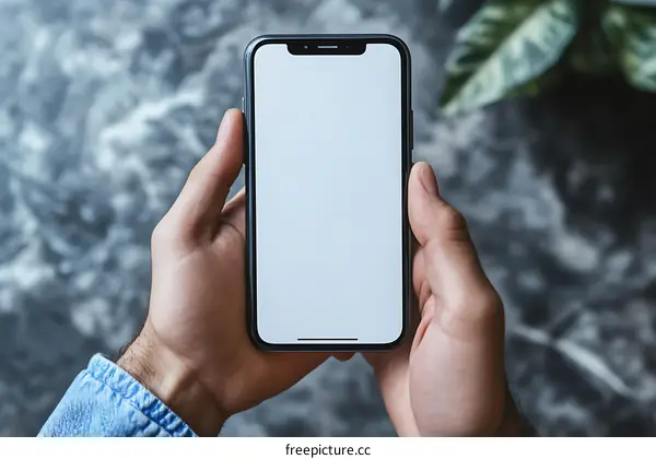 Mockup Of Hands Holding Phone With White Screen