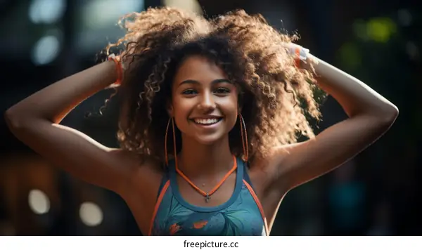 Portrait of a young woman with curly hair
