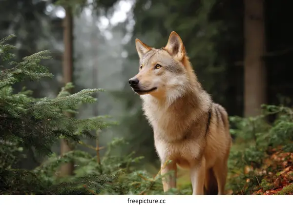 Majestic Wolf in a Misty Forest