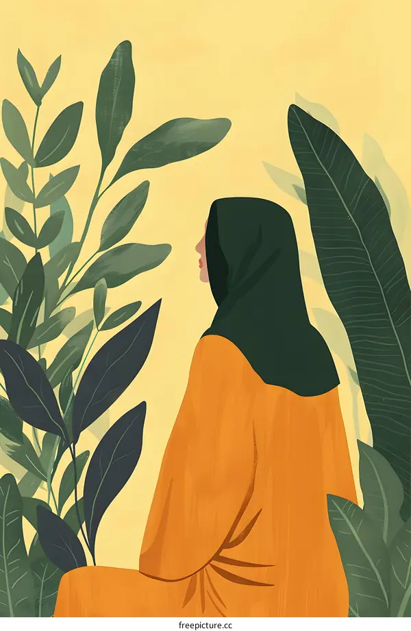 Woman in Hijab Surrounded by Plants