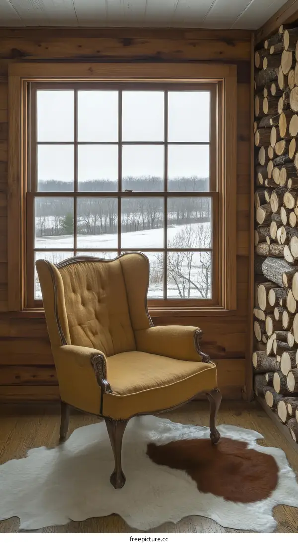 Rustic Wooden Cabin Interior with Window View