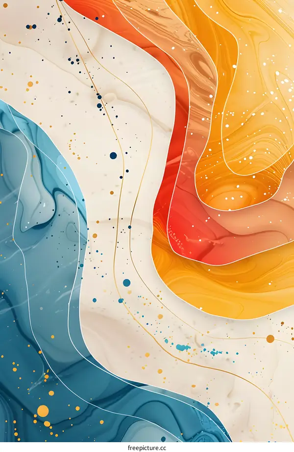 Abstract Colorful Waves  With Gold Lines And Splashes