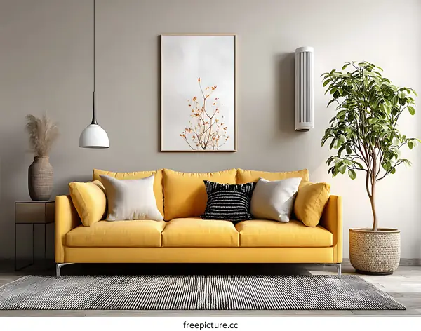 Modern Yellow Sofa Living Room Illustration
