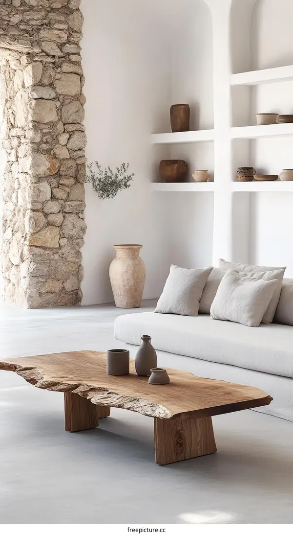 Minimalist Modern Living Room with Natural Wooden Coffee Table