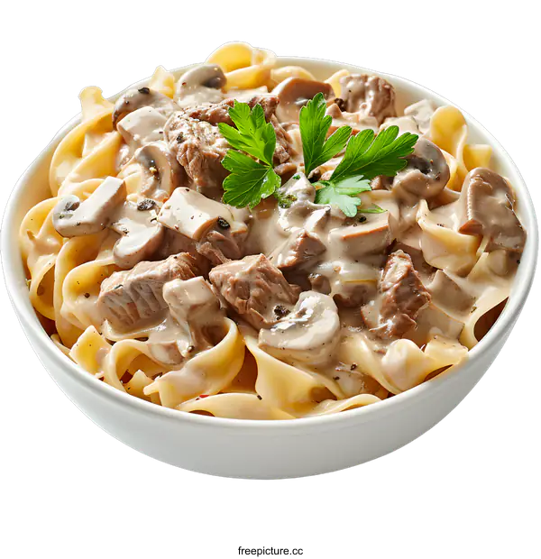 [Transparent Background PNG]Beef Stroganoff in a white bowl