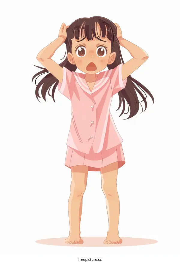 An anxious little girl in her pajamas