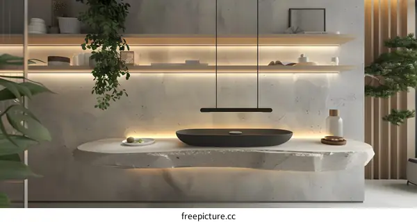 Minimalist Bathroom Design with Concrete Walls and Stone Countertop