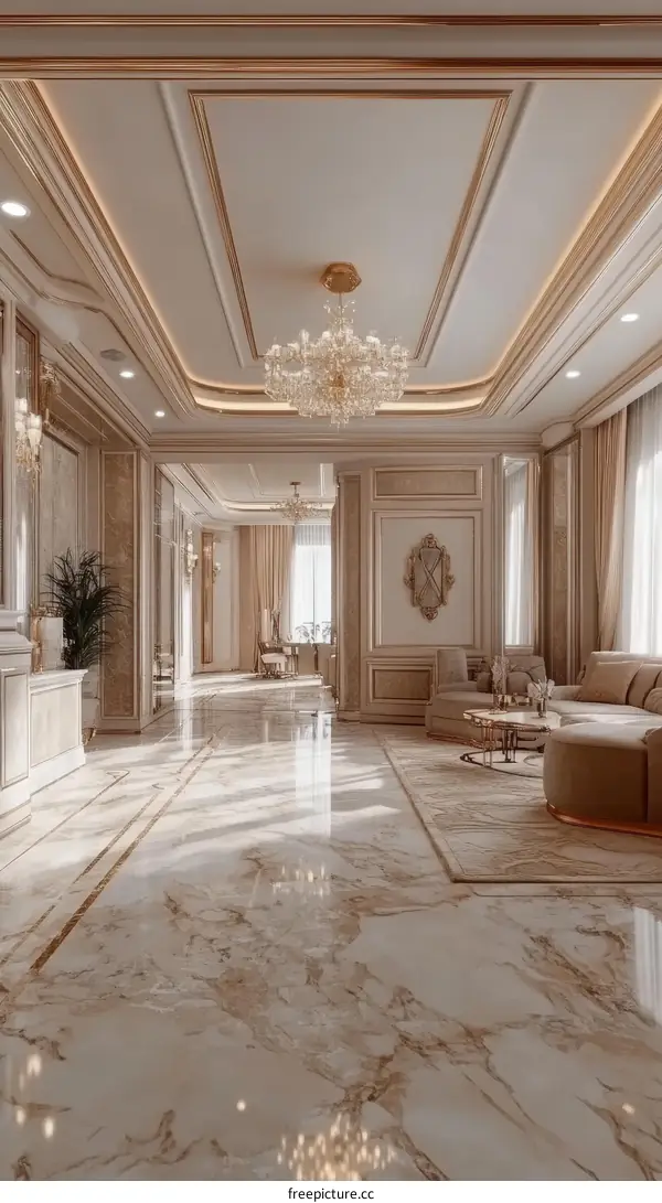 Luxury Interior Design with Marble Floor