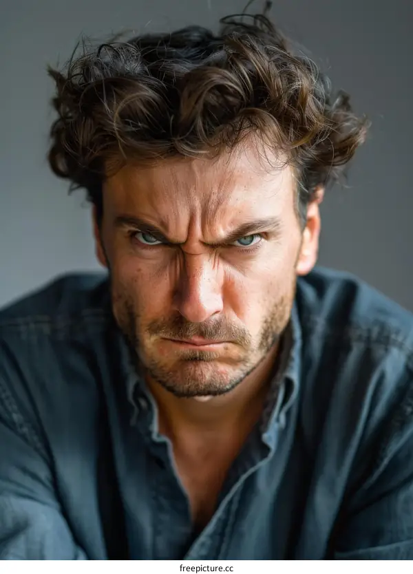 Close-up Portrait of a Man Expressing Anger