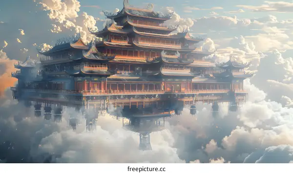A Chinese-style palace floating in the sky
