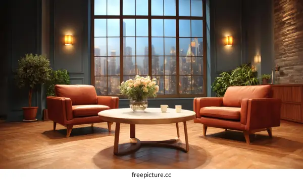 Modern City View Living Room Interior