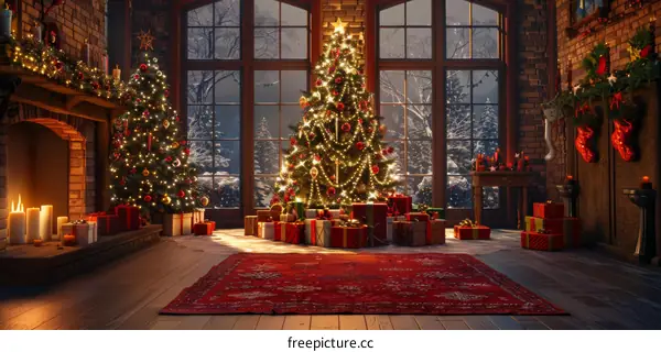Cozy Christmas Living Room with Presents Under Tree