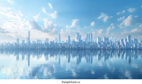 Riverfront Cityscape with Skyscrapers