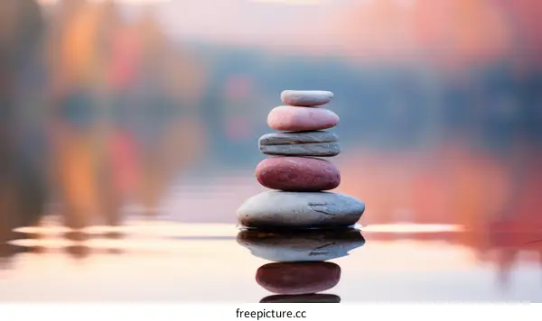 Stack of stones in water with blurred background