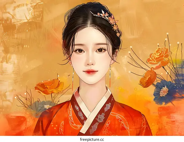 Portrait of a young woman in traditional Korean dress