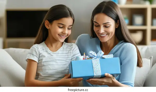 Mother and Daughter Sharing a Birthday Gift