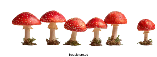 [Transparent Background PNG]Red Mushroom in a Row on White Background