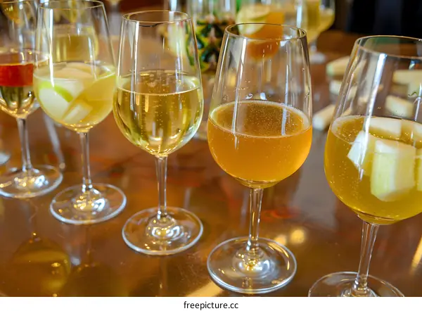 Close up of Glasses Filled with Sparkling Wine and Fruit